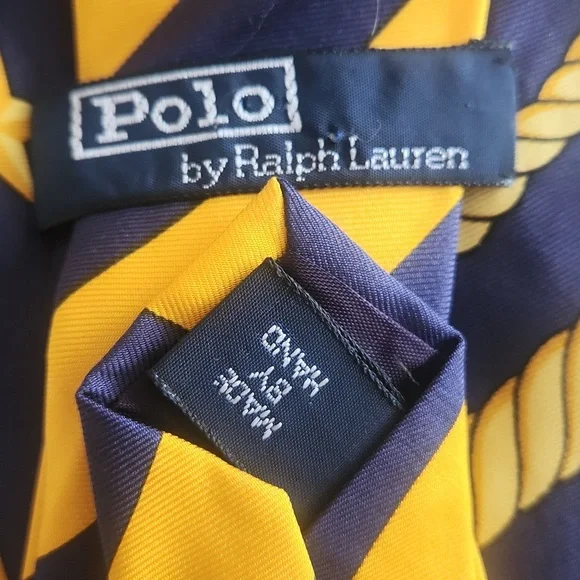 POLO Ralph Lauren navy+gold tie handmade silk nautical rope+stars neckwear - Picture 5 of 5